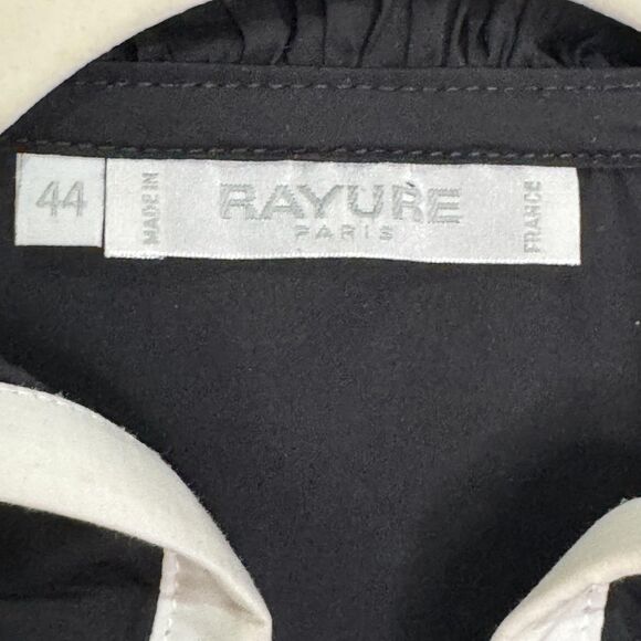 Rayure Paris Shirt Womens 44 Black White Ruffle Front Button Top Made France - Picture 3 of 8